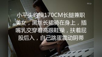 小平头约操170CM长腿兼职美女，黑丝长裙骑在身上，插嘴乳交穿着高跟鞋操，扶着屁股后入，自己跳蛋震动阴蒂